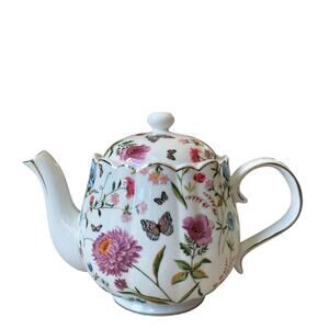 Grace Teaware Porcelain Teapot Elegant Multicolor Spring Floral Butterflies NEW